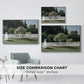 Size comparison chart for white floater framed canvas featuring Woman in the Garden, Sainte-Adresse, 1867 by Claude Monet.