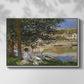 Front view of On the Bank of the Seine, Bennecourt, 1868 by Claude Monet in a white floater framed canvas.