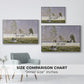 Size comparison chart for white floater framed canvas featuring Summer (L'ete), 1874 by Claude Monet.