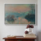 White floater framed canvas featuring Sunset on the Seine at Lavacourt, Winter Effect, 1880 by Claude Monet above an entryway table in a minimalist foyer.