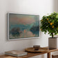 Sunset on the Seine at Lavacourt, Winter Effect, 1880 by Claude Monet, presented in a white floater framed canvas featuring a glowing sunset over snowy river landscape with soft reflections, displayed above a hallway console table.