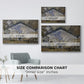 Size comparison chart for white floater framed canvas featuring The Gare Saint-Lazare, 1877 by Claude Monet.