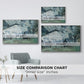 Size comparison chart for white floater framed canvas featuring The Saint-Lazare Station, 1877 by Claude Monet.
