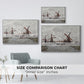 Size comparison chart for white floater framed canvas featuring Windmills near Zaandam, 1871 by Claude Monet.