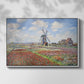 Front view of Tulip Fields with the Rijnsburg Windmill, 1886 by Claude Monet in a white floater framed canvas.