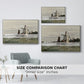 Size comparison chart for white floater framed canvas featuring Windmill at Zaandam, 1871 by Claude Monet.