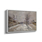 Angled view of The Boulevard de Pontoise at Argenteuil, Snow Effect, 1875 by Claude Monet in a white floater framed canvas.