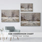 Size comparison chart for white floater framed canvas featuring The Boulevard de Pontoise at Argenteuil, Snow Effect, 1875 by Claude Monet.