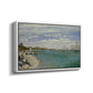 Angled view of Regatta at Sainte-Adresse, 1867 by Claude Monet in a white floater framed canvas.