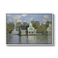 Houses on the Zaan River at Zaandam, 1871 by Claude Monet in a white floater framed canvas wall art display.