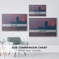 Size comparison chart for white floater framed canvas featuring The Houses of Parliament, Sunset, 1903 by Claude Monet.