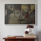 White floater framed canvas featuring The Dance Class, c. 1873 by Edgar Degas above an entryway table in a minimalist foyer.