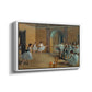 Angled view of The Dance Foyer at the Opera on the Rue Le Peletier, 1872 by Edgar Degas in a white floater framed canvas.