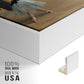 Close-up of the white floater frame corner and gallery wrapped canvas construction.