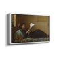 Angled view of Interesting News, 1872 by Eastman Johnson in a white floater framed canvas.