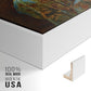 Close-up of the white floater frame corner and gallery wrapped canvas construction.