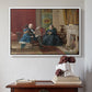 White floater framed canvas featuring The Brown Family, 1869 by Eastman Johnson above an entryway table in a minimalist foyer.