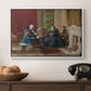 The Brown Family, 1869 by Eastman Johnson in a white floater framed canvas displayed above a console table in a hallway, featuring a family group portrait with warm interior tones.