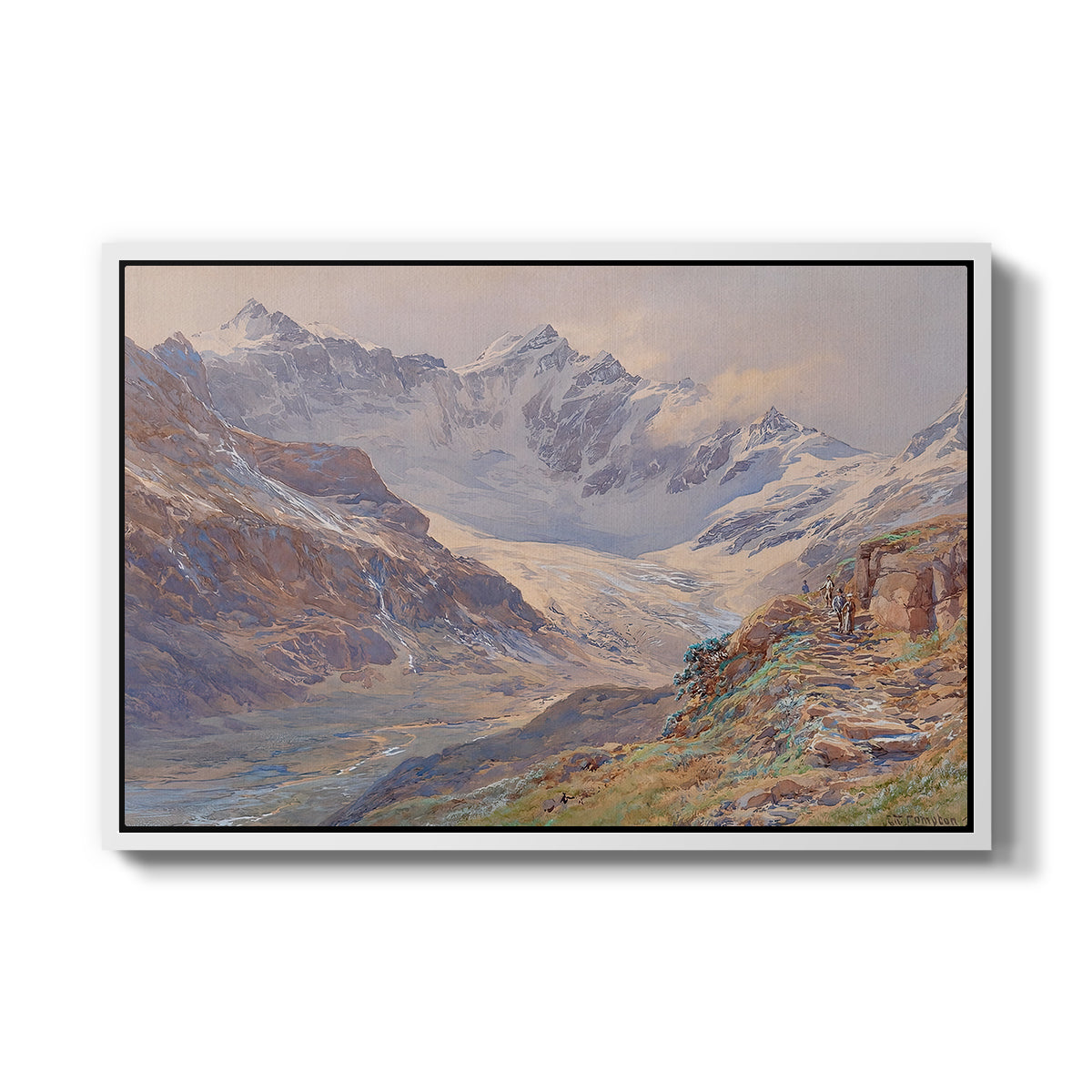 Odenwinklkees with the Johannisberg, 1902 by Edward Theodore Compton in a white floater framed canvas wall art display.
