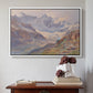 White floater framed canvas featuring Odenwinklkees with the Johannisberg, 1902 by Edward Theodore Compton above an entryway table in a minimalist foyer.