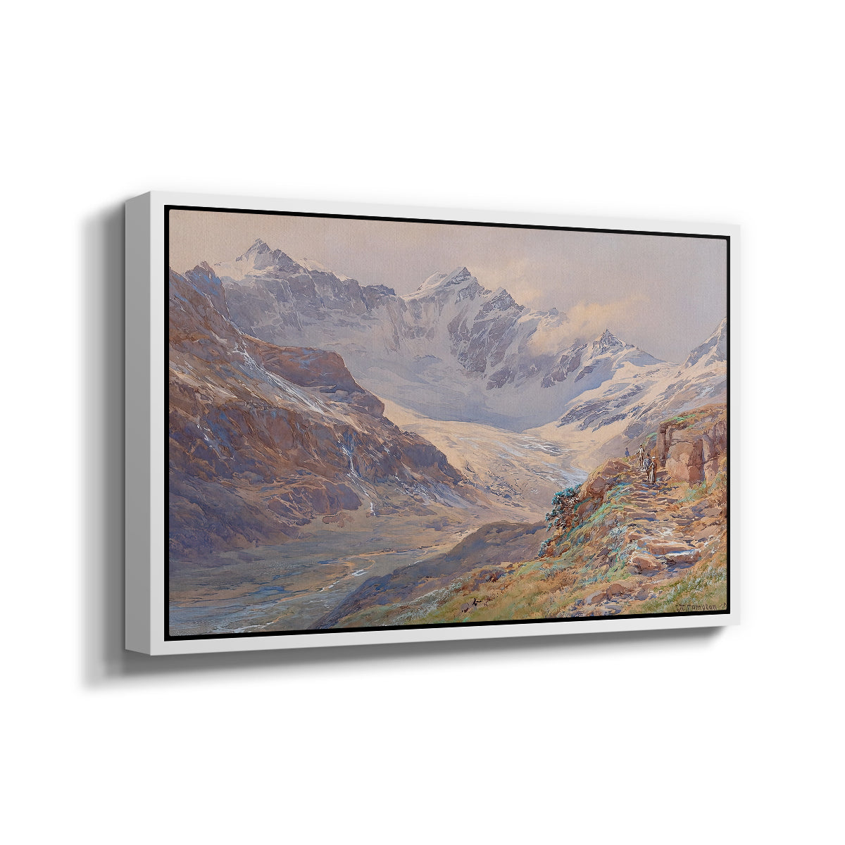 Angled view of Odenwinklkees with the Johannisberg, 1902 by Edward Theodore Compton in a white floater framed canvas.