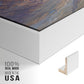 Close-up of the white floater frame corner and gallery wrapped canvas construction.