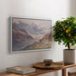 Odenwinklkees with the Johannisberg, 1902 by Edward Theodore Compton, presented in a white floater framed canvas featuring an alpine glacier landscape with rugged peaks and snow-covered terrain, displayed above a hallway console table.