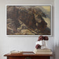 White floater framed canvas featuring High Mountain Study, c. 1870 by Edward Theodore Compton above an entryway table in a minimalist foyer.
