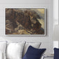 High Mountain Study, c. 1870 by Edward Theodore Compton displayed above a sofa in a living room in a white floater frame, featuring a detailed study of rugged mountain landscape with sharp contours.