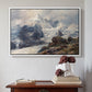 White floater framed canvas featuring The Grossglockner, 1880 by Edward Theodore Compton above an entryway table in a minimalist foyer.