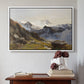 White floater framed canvas featuring The Großglockner from the Prager Hut, 1890 by Edward Theodore Compton above an entryway table in a minimalist foyer.