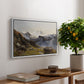 The Großglockner from the Prager Hut, 1890 by Edward Theodore Compton, presented in a white floater framed canvas featuring a view of Großglockner peak from alpine hut overlooking valley, displayed above a hallway console table.