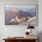 White floater framed canvas featuring Hoher Göll from Watzmann-Hocheck, 1919 by Edward Theodore Compton above an entryway table in a minimalist foyer.
