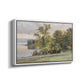 Angled view of Landscape at Lake Starnberg, 1890 by Edward Theodore Compton in a white floater framed canvas.