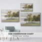 Size comparison chart for white floater framed canvas featuring Landscape at Lake Starnberg, 1890 by Edward Theodore Compton.