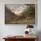 White floater framed canvas featuring Landscape in the Caucasus, c. 1921 by Edward Theodore Compton above an entryway table in a minimalist foyer.