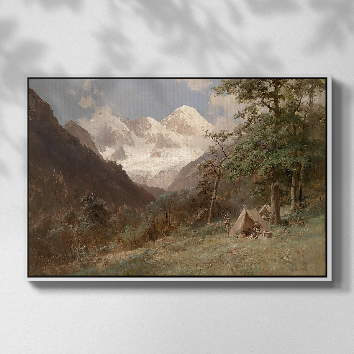 Front view of Landscape in the Caucasus, c. 1921 by Edward Theodore Compton in a white floater framed canvas.