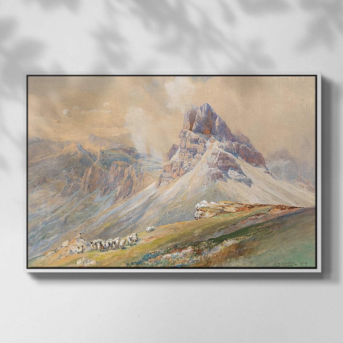 Front view of From the Dolomites, 1904 by Edward Theodore Compton in a white floater framed canvas.