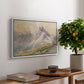 From the Dolomites, 1904 by Edward Theodore Compton, presented in a white floater framed canvas featuring dramatic Dolomite mountain peaks rising above rugged terrain, displayed above a hallway console table.