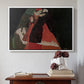 White floater framed canvas featuring Cardinal and Nun (Caress), 1912 by Egon Schiele above an entryway table in a minimalist foyer.