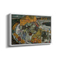 Angled view of Crescent of Houses II (Island Town), 1915 by Egon Schiele in a white floater framed canvas.
