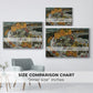 Size comparison chart for white floater framed canvas featuring Crescent of Houses II (Island Town), 1915 by Egon Schiele.