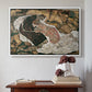 White floater framed canvas featuring Death and the Maiden, 1915 by Egon Schiele above an entryway table in a minimalist foyer.