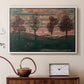 White floater framed canvas featuring a stylized nature scene with strong outlines and simple composition, displayed above a cabinet in a soft-toned living room.