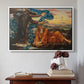 White floater framed canvas featuring Earthbound, 1897 by Evelyn De Morgan above an entryway table in a minimalist foyer.