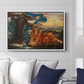 Earthbound, 1897 by Evelyn De Morgan displayed above a sofa in a living room in a white floater frame, featuring an allegorical scene with woman resting amid flowing drapery and landscape.