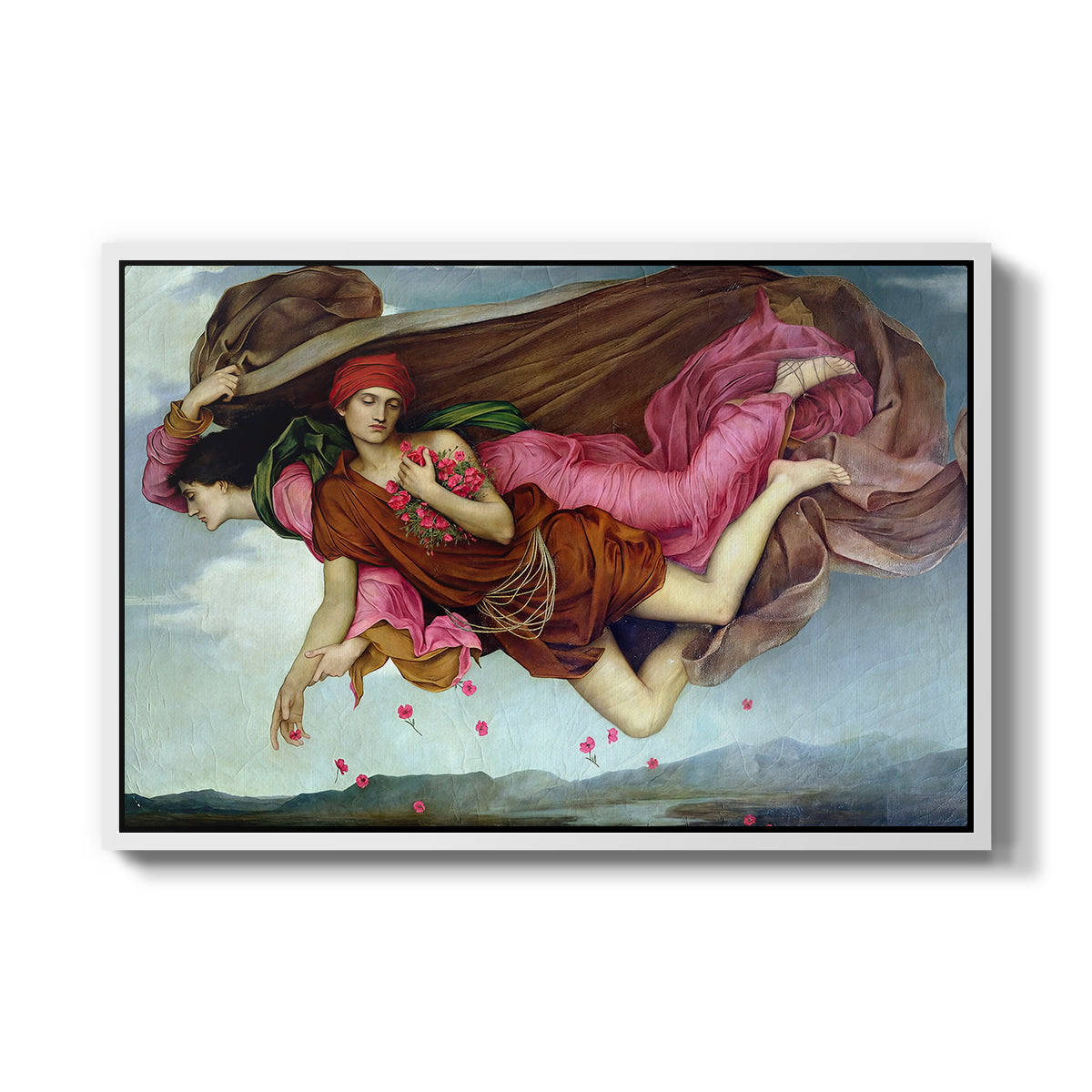 Night and Sleep, 1878 by Evelyn De Morgan in a white floater framed canvas wall art display.