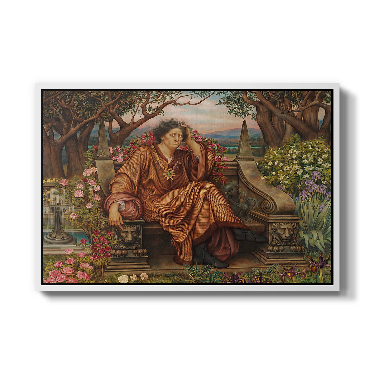 A Soul in Hell, c. 1901-1902 by Evelyn De Morgan in a white floater framed canvas wall art display.