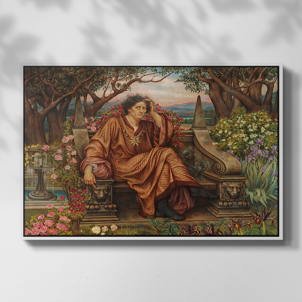Front view of A Soul in Hell, c. 1901-1902 by Evelyn De Morgan in a white floater framed canvas.