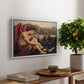 The Angel with the Serpent, c. 1870-1875 by Evelyn De Morgan, presented in a white floater framed canvas featuring an angelic figure confronting serpent in symbolic battle of good and evil, displayed above a hallway console table.